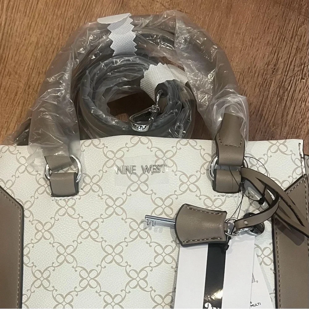 NWT NINE WEST Hewes Satchel Bag Adjustable Strap Top Carry‎ Handles LOGO